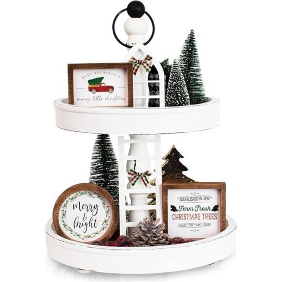 Farmhouse Christmas Tiered Tray Decor Set - Beautiful Year Round Seasonal - Picture 8 of 8